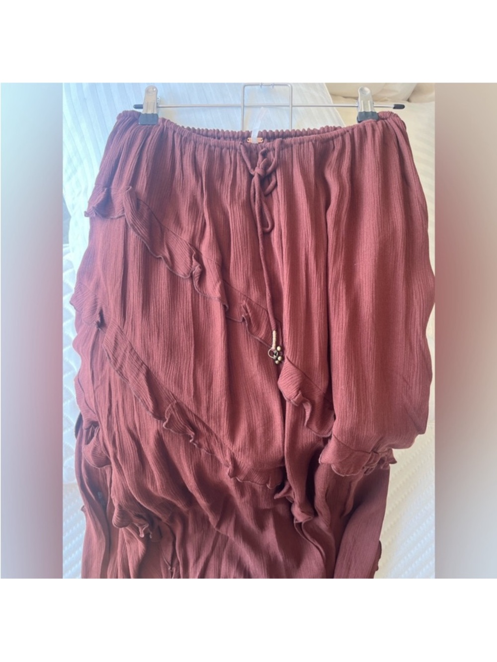 Free People Ambie Asymmetrical Ruffled Flowy Skirt in Chocolate Love, small - Picture 6 of 7